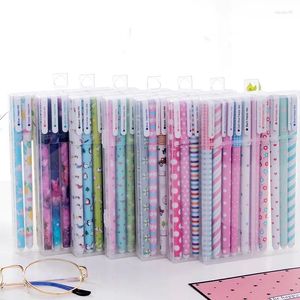 Stylos Gel à encre colorée 0.38mm, 10 pièces, Ins Floral neutre avec boîte de rangement, papeterie Kawaii, fournitures d'écriture scolaires et de bureau