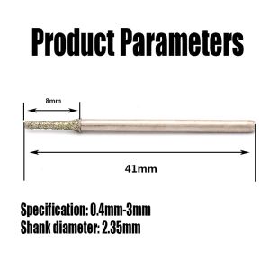 10pcs 0,4 à 3 mm Diamond Bid de perceuse à pointe à pointe de poing A aiguille aiguille aiguille de tête pour jade / métal / bijoux / tuile / verre