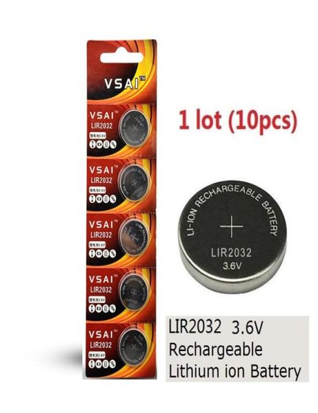 10pcs 1 lot Batteries LIR2032 36V Lithium li ion Recharteable bouton Cellule Batter