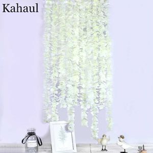 10pcs 100cm de long glycine fleur artificielle rotin blanc soie hortensia vigne bricolage fête anniversaire mariage toile de fond décoration murale 210624