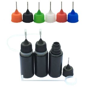 10 Uds. Frasco cuentagotas de PE negro vacío exprimidor de 10ml con tapas de aguja de Metal contenedor de plástico E líquido Vial 4W1W