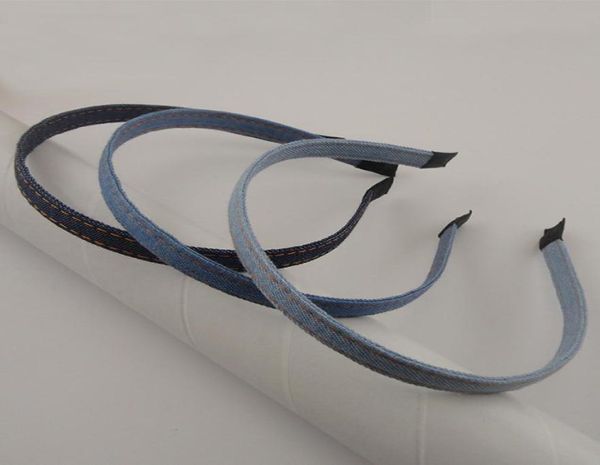 10 Uds. Diademas de Metal cubiertas de tela azul vaquera de 10mm con bordes de dobladillo bandas lisas para joyería DIY aros para el cabello 3845073