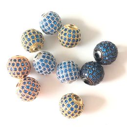 10pcs 10 mm bleu clair cubique zircone en zircone pavée de billes en cuivre perles pour femmes bracelet collier bijoux accessoire à la main en vrac 240514