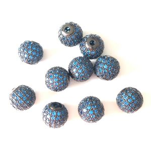 10pcs 10 mm azul claro circonio cúbico espaciadores de bolas de cobre pavimentado cuentas para femenino collar de brazalete joyas hechas a mano