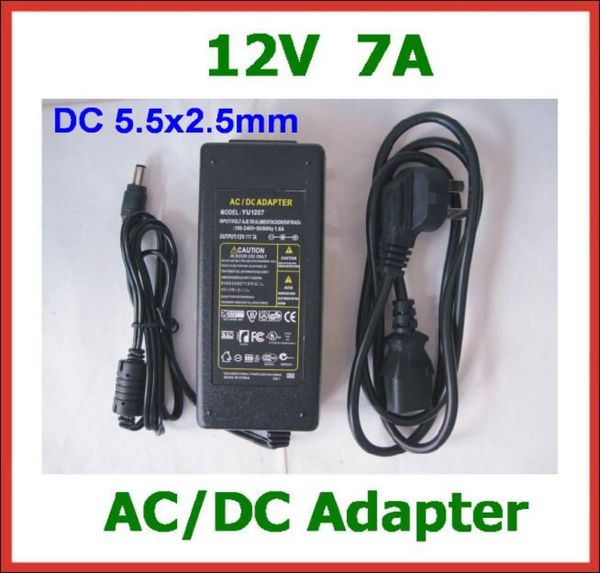 10 pièces 12 V 7A 84 W DC 55x25mm adaptateur ACDC alimentation avec câble ca chargeur AC 100V240V adaptateur secteur entier de haute qualité 3008851