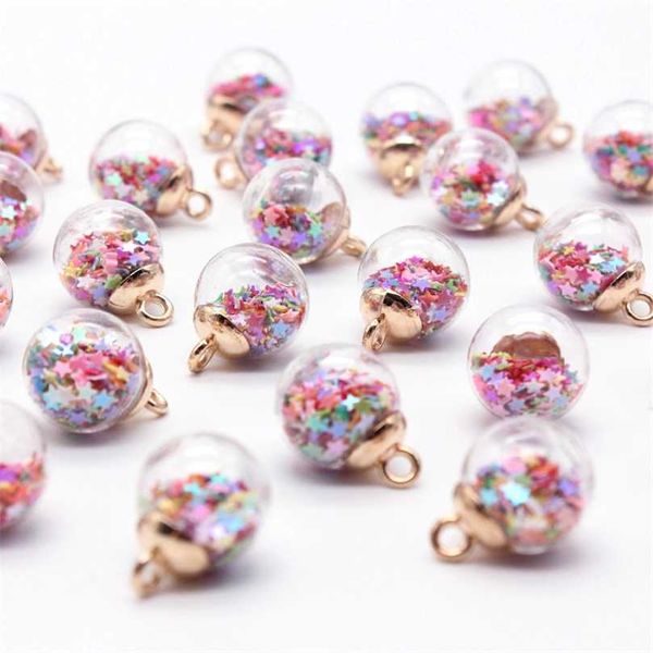 10pcs 15.5mm boule de verre ronde transparente paillettes pentagramme de couleur ornements de Noël bricolage boucles d'oreilles bijoux pendentif accessoires 211025