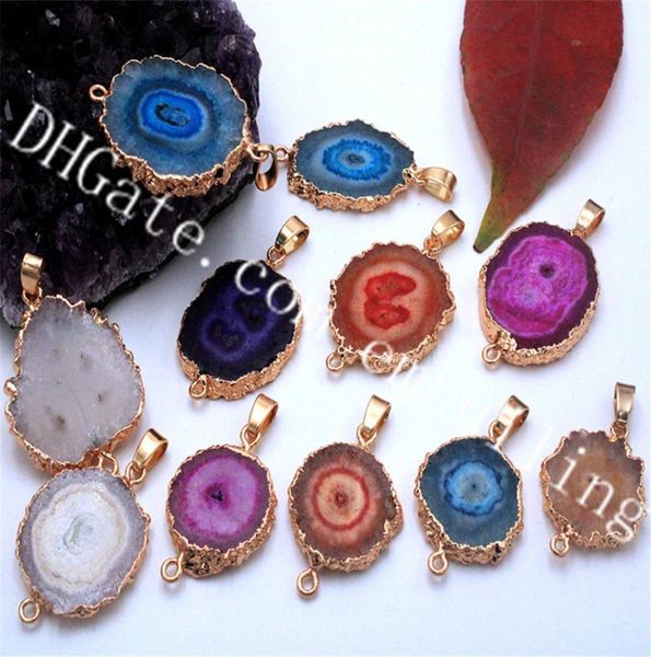 10Pcs 1525mm Taille aléatoire Stalactite Druzy Connecteurs Plaqué Or Double Bails Multicolore Soleil Fleur Solaire Drusy Quartz forme S1103894