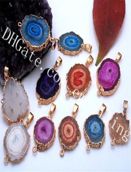 10Pcs 1525mm Taille aléatoire Stalactite Druzy Connecteurs Plaqué Or Double Bails Multicolore Soleil Fleur Solaire Drusy Quartz forme S7939809