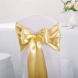 10pcs 17x275cm Gold Satin chaise chaise Bows Claid Cover Ribbons For Wedding Banquet Party Baby Shower Event Event Decorations 240430