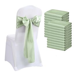 Ceintures de chaise en Satin vert sauge, 10 pièces, 17x275cm, nœuds, rubans de couverture de chaise pour mariage, Banquet, fête prénatale, décorations d'événements 231228