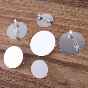10 pièces 20 25 30mm couleur argent plat broche Base rond blanc plateau paramètres accessoires pour la fabrication de bijoux résultats en gros bricolage
