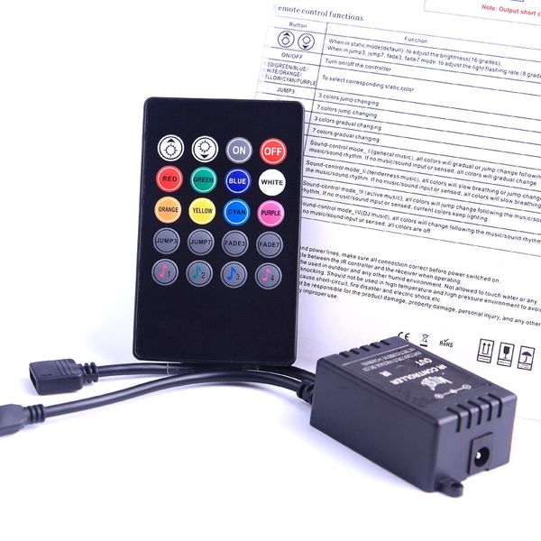 10 Uds. 20 teclas de música controlador IR sensor de sonido remoto negro para tira LED RGB alta calidad envío gratis