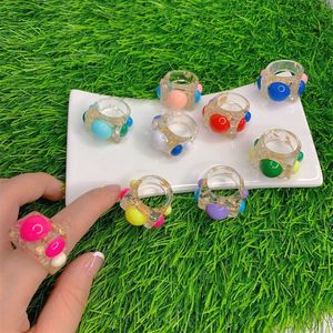 10 pièces 2021 coloré Transparent couleur géométrique acrylique résine anneaux pour femmes filles fête bijoux cadeaux