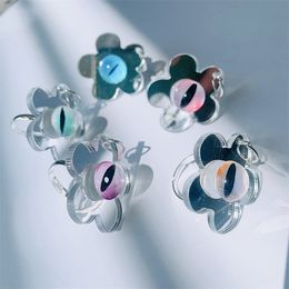 10 stks 2021 Ontwerp transparante spiegel bloem acryl hars kleurrijke ogen opening ringen voor vrouwen meisjes sieraden partij