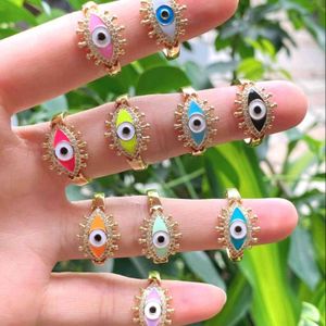 10 pièces 2021 mode plaqué or émail oeil mini bague colorée bijoux