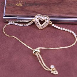 10 -stcs, 2021 Nieuwe gouden kleur kristal zirkoonarmband 2 mm CZ Tennisketen Hart Charme Bangle voor minnaar Women Fashion Couple sieraden