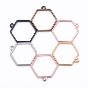 10 stcs 2021 Nieuw product 27*28 mm 5 kleurlegering sieraden Accessoires Hexagon Drop Charm Holle lijm blanco hanger Tray Bezel