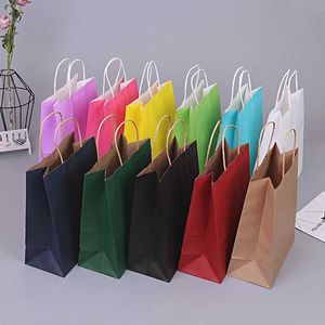 10pcs 21 * 15 * 8cm styles de peau de vache colorés festival cadeau sac kraft shopping bricolage multifonction sac en papier recyclable avec poignées 210724