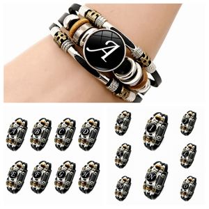 10 pièces 26 lettres A-Z breloques pour Bracelets ID nom amitié noir tressé multicouche Punk cuir Bracelet hommes femmes enfants cadeaux de famille