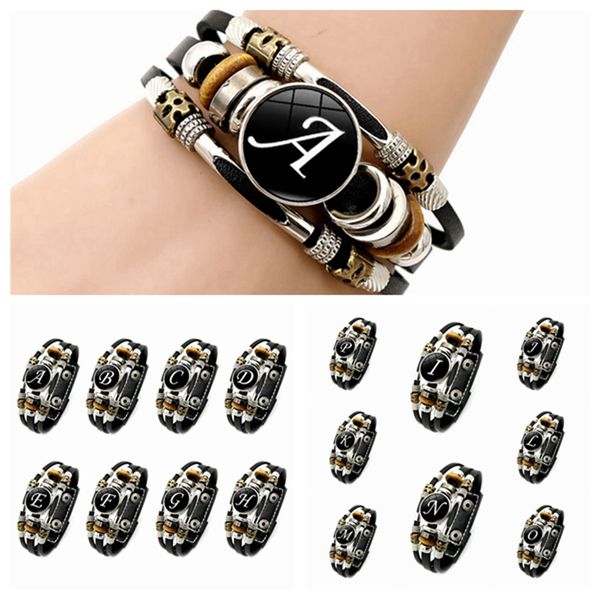 10 piezas 26 letras A-Z dijes para pulseras ID nombre amistad negro trenzado multicapa punk pulsera de cuero hombres mujeres niños regalos familiares