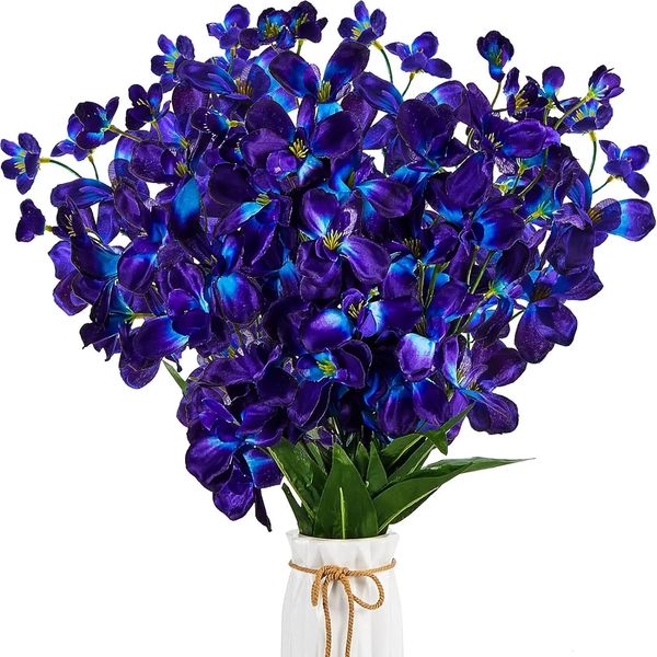 10 pcs 27 pouces artificielle violet bleu orchidée fausses fleurs de soie pour mariage salle à manger maison restaurant décoration bouquet de mariée 240228