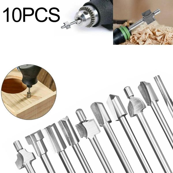 10 piezas de 3.2 mm Routing Router Talad Bits establecidos para Dremel Rotario Hound Stone Raíz de metal Tallado fresado