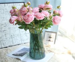 10pcs 3 Head Peony Fleurs artificielles pour les décorations de salon de mariage 61 cm Fake Silk Pu Flowers Whole DIY Home Adorment Wreat9760087