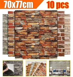 10 Uds. Etiqueta de pared de ladrillo 3D patrón de piedra de ladrillo Retro papel tapiz autoadhesivo anticolisión Panel de espuma 70X77cm decoración del hogar 219503960