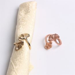 10 stcs 3D Creative Hollow Leaf Napkin Buckle Wedding Hotel Napkin Ring 201124