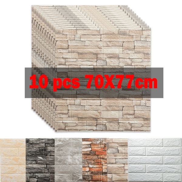 10 pièces 3D panneaux d'autocollants muraux imitation brique papier peint auto-adhésif cuisine chambre décor salon maison décoration TV 220217
