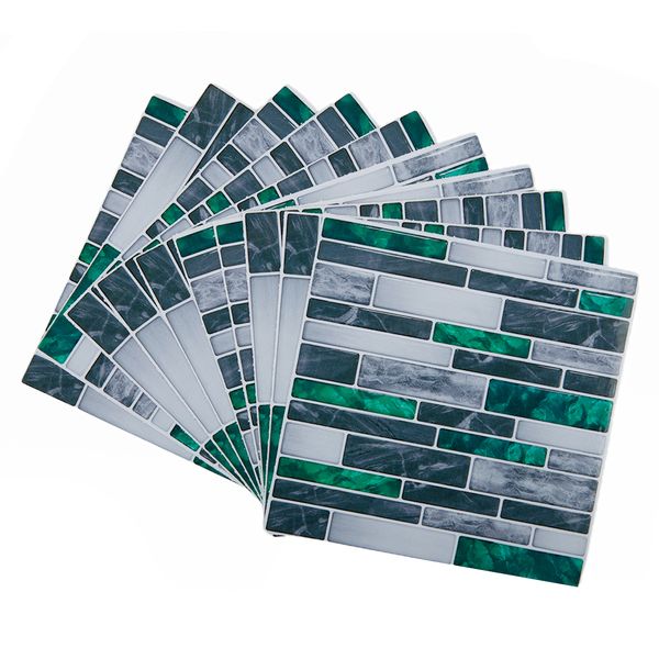 10pcs 3D Sticker Wall Stickers Auto Adhesive Tile Covers 10x10cm pour la cuisine Counk Bathroom Wallpapers Tiles de style mosaïque