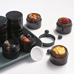 10pcs 5/10/15/20/30 / 50g Verre Amber Face cosmétique pots ronds ronds avec les couvercles noirs Conteneurs cosmétiques vides pour la lotion à la crème