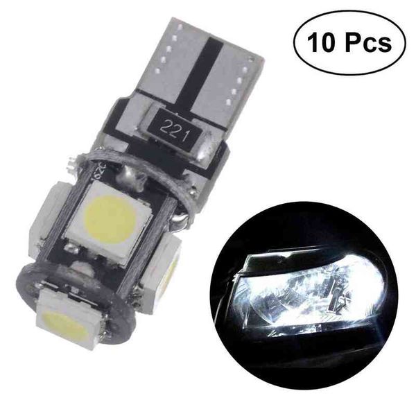 10 pièces 5 SMD LED ampoule intérieure de voiture décodée CANBUS lampe ampoule T10 5050 pour éclairage intérieur de voiture plaque d'immatriculation (lumière blanche) H220428