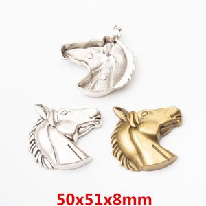 10 pièces 50*51mm Vintage bronze couleur argent tête de cheval breloques pendentif en métal pour bracelet boucle d'oreille collier bricolage fabrication de bijoux