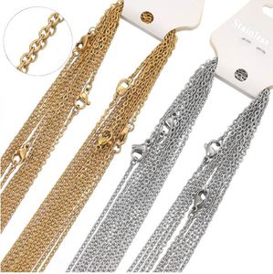 10 Uds. Cadenas de eslabones de acero inoxidable de Color dorado de 50cm y 2mm, collares, joyería de moda, cadenas cubanas, cadena al por mayor, manualidades DIY