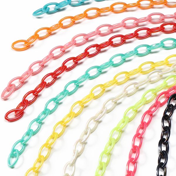 Cadena de eslabones acrílicos de 50cm, 10 Uds., llaveros con cierre de plástico, cadena para anteojos, collar, pulsera, componentes de cadenas para fabricación de joyas DIY