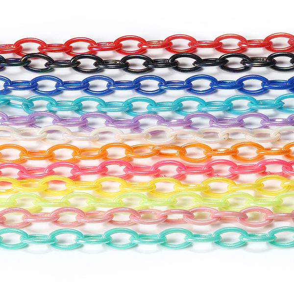 10 Uds 50cm cadena de eslabones acrílicos coloridos para cadena de anteojos llaveros collar pulsera fabricación de joyas cierre cadenas de plástico DIY