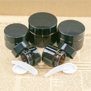 10pcs 5g / 10g / 20g / 30g / 50g Verre Amber Brown Face cosmétique Bouteilles Crème à lèvres Balm Échantillon Jar Pot Makeup Makeuv