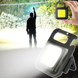 10 stks/5 stks/2 stks Mini Zaklampen LED Sleutelhanger Licht Draagbare COB Werklamp USB Oplaadbare Zaklamp Met Kurkentrekker Waterdichte Outdoor Camping Lamp Lantaarns