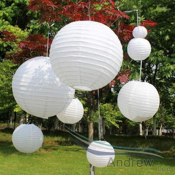 10 Uds 6-8-10-12-14-16 pulgadas estilo japonés linternas redondas de papel blanco Lampion Ball patrón DIY para decoración de fiesta de festival de boda 1224d