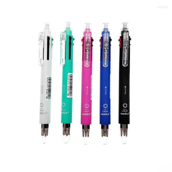 10 pièces 6 en 1 multicolore stylos à bille stylo à bille crayon automatique avec gomme pour école bureau fournitures d'écriture papeterie