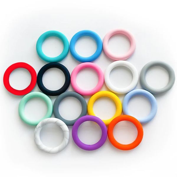 10 unids 65 mm bebé silicona mordedor anillo círculo cuentas con agujero DIY collar babi juguetes masticar dientes juguete niños regalo 240307