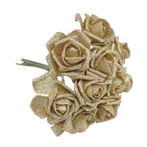 10pcs 6cm de haute qualité or argent brillant paillettes mousse rose bouquet de fleurs artificielles maison de noël décoration de fête de mariage Y201020