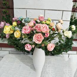 10 stks 6head kunstmatige roos bloemtak voor plant muurachtergrond bruiloft boogplafondhuis Hotale kantoorbar decoratief