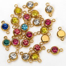 10 -stcs 6 mm roestvrijstalen kristallen strass kralen goudkleur geboortestenen charmes hangers voor armband sieraden maken ambachten diy