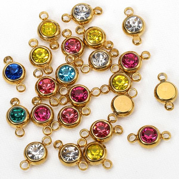 10 pièces 6mm en acier inoxydable cristal strass perles couleur or pierres de naissance pendentifs à breloques pour Bracelet fabrication de bijoux artisanat bricolage