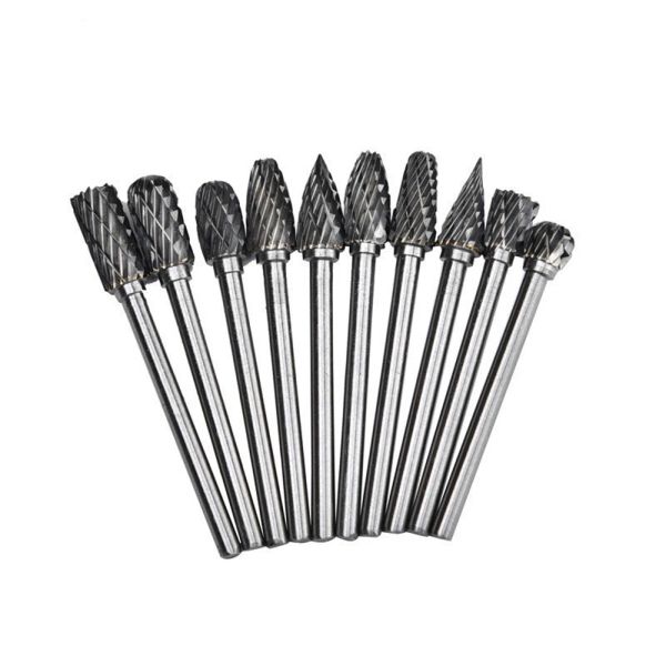 10pcs de 6x3 mm de vástago de vástago tungsteno fresa de carburo herramienta giratoria rocía de madera de metal giratriz de metal doble