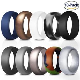 10pcs 8 7mm de large 10 couleurs bague en silicone ensemble bagues de personnalité pour hommes accessoires bandes de mariage fiançailles athlètes actifs Comforta200D