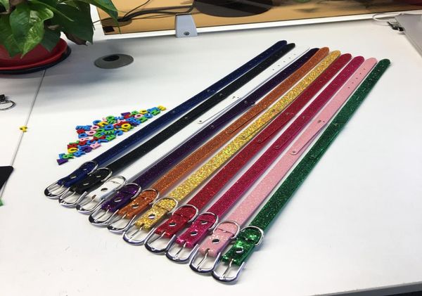 10 pièces 8100mm18X550mm couleur mixte Bling Pu cuir collier de chien de compagnie ceintures chaîne de cou bricolage nom d'animal de compagnie par 8mm charmes coulissants letter6467443