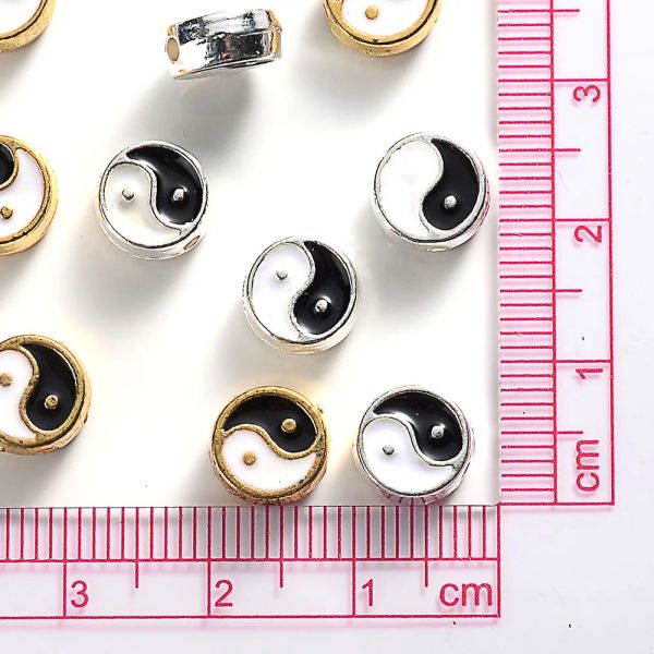 10pcs de 8 mm esmaltado tai chi beads plano yin yin yang cuentas espaciador para joyas que preparan pulsera accesorios de llavero de bricolaje al por mayor